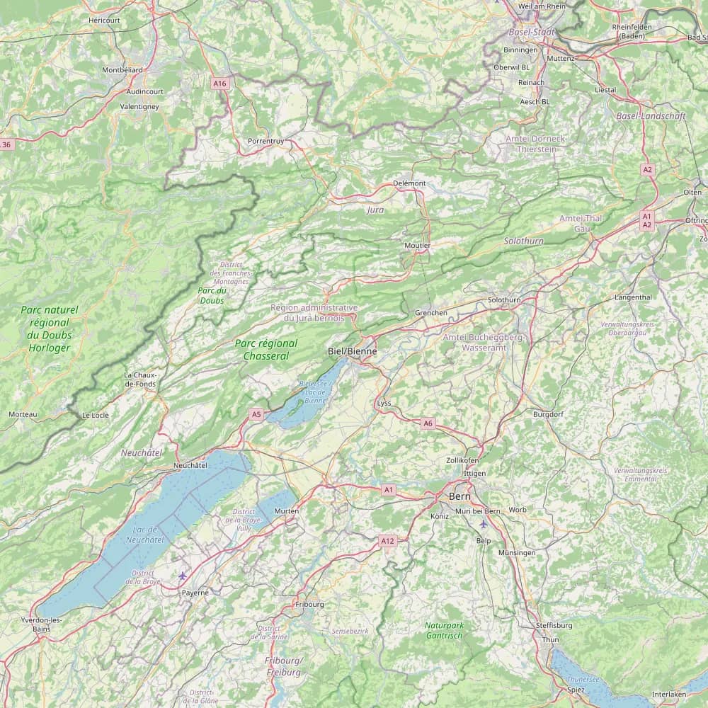 Carte de la zone d'intervention : Bienne et un rayon d'environ 30 km.